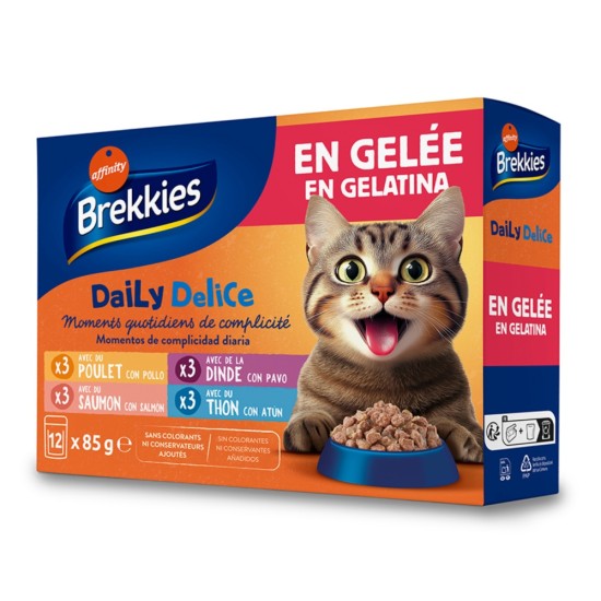 Affinity Brekkies Adult Mix Κοτόπουλο, Γαλοπούλα, Σολομός & Τόνος σε ζελέ 12X85gr