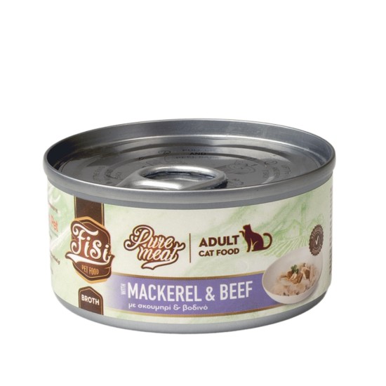 Fisi Pure Meat Cat Adult Σκουμπρί & Βοδινό σε Ζωμό 80gr