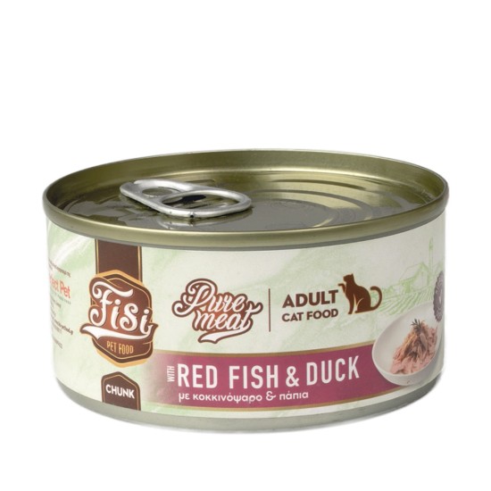 Fisi Pure Meat Cat Adult Κοκκινόψαρο & Πάπια σε Κομμάτια 170gr