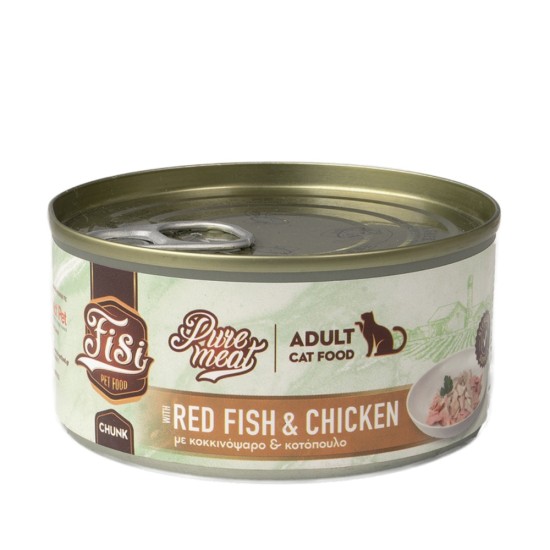 Fisi Pure Meat Cat Adult Κοκκινόψαρο & Κοτόπουλο σε Κομμάτια 170gr