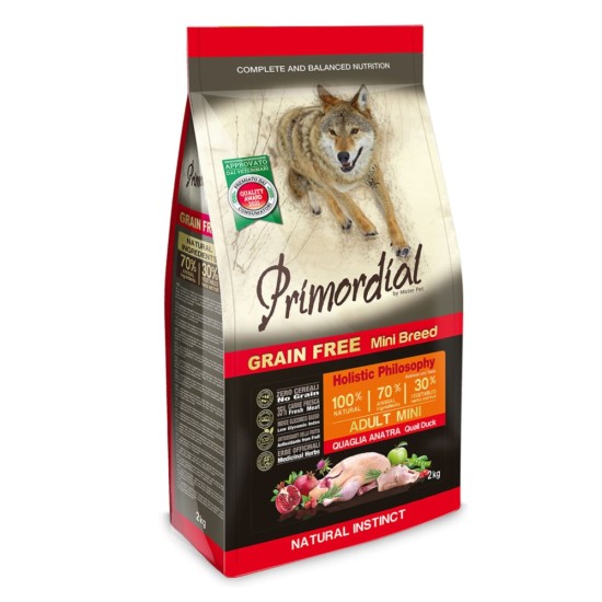 Primordial Dog Grain Free Adult Mini Quail Duck 2kg