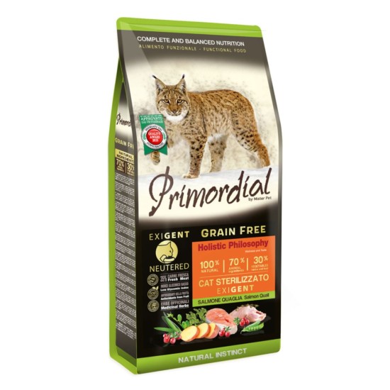 Primordial Cat Grain Free Neutered Exigent Salmon Quail 2kg