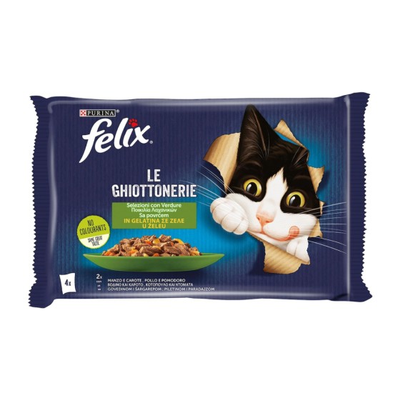 Purina Felix Le Chiottonerie με Βοδινό / Κοτόπουλο / Λαχανικά σε Ζελέ 85gr 4τμχ