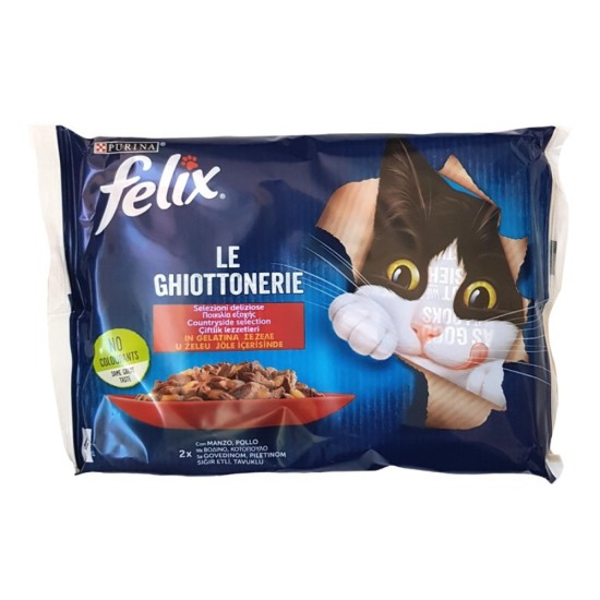 Purina Felix Le Chiottonerie με Βοδινό / Κοτόπουλο σε Ζελέ 85gr 4τμχ