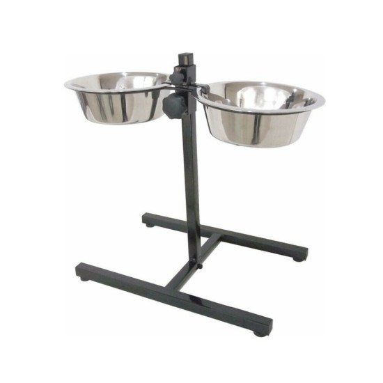 Pet Camelot Ανοξείδωτο Μπολ Φαγητού & Νερού για Σκύλο με Βάση 2 θέσεων των 1.5lt Κωδικός: 6085