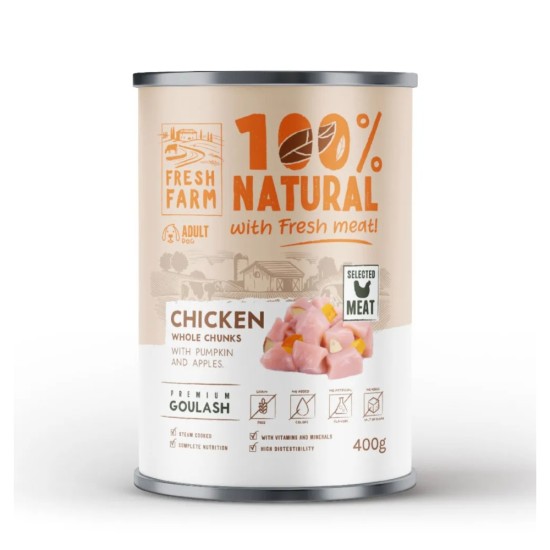 Fresh Farm 100% Natural Μονοπρωτεϊνική με κοτόπουλο κολοκύθα και μήλο 400gr 514000