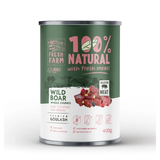 Fresh Farm 100% Natural Μονοπρωτεϊνική με αγριόχοιρο πατάτα και μούρα 400gr 514002