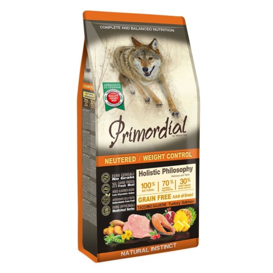 Primordial Dog Grain Free Neutered Weight Control Turkey Salmon 12kg
