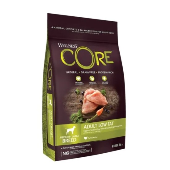 Wellness Core Adult Medium Large Breed Low Fat 10Kg+2kg Δώρο