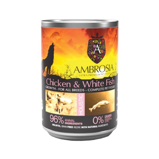 Ambrosia Puppy Κονσέρβα με Κοτόπουλο & Άσπρο Ψάρι 400gr