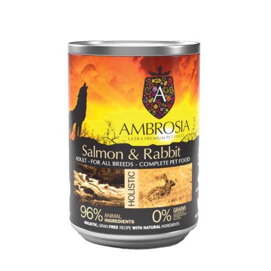 Ambrosia Adult Sensitive Κονσέρβα με Σολομό & Κουνέλι 400gr