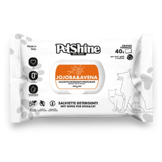 Pet Camelot Petshine Jojoba & Avena Υγρά Μαντηλάκια Καθαρισμού 40τμχ