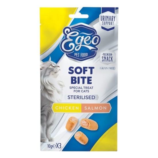 Egeo Cat Soft Bites Sterilised Chicken & Salmon 3X10gr