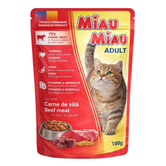 Miau Miau Adult Pouch Μοσχάρι σε Σάλτσα 100gr