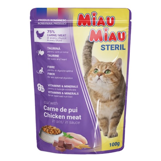 Miau Miau Sterilised Pouch Κοτόπουλο σε Σάλτσα 100gr